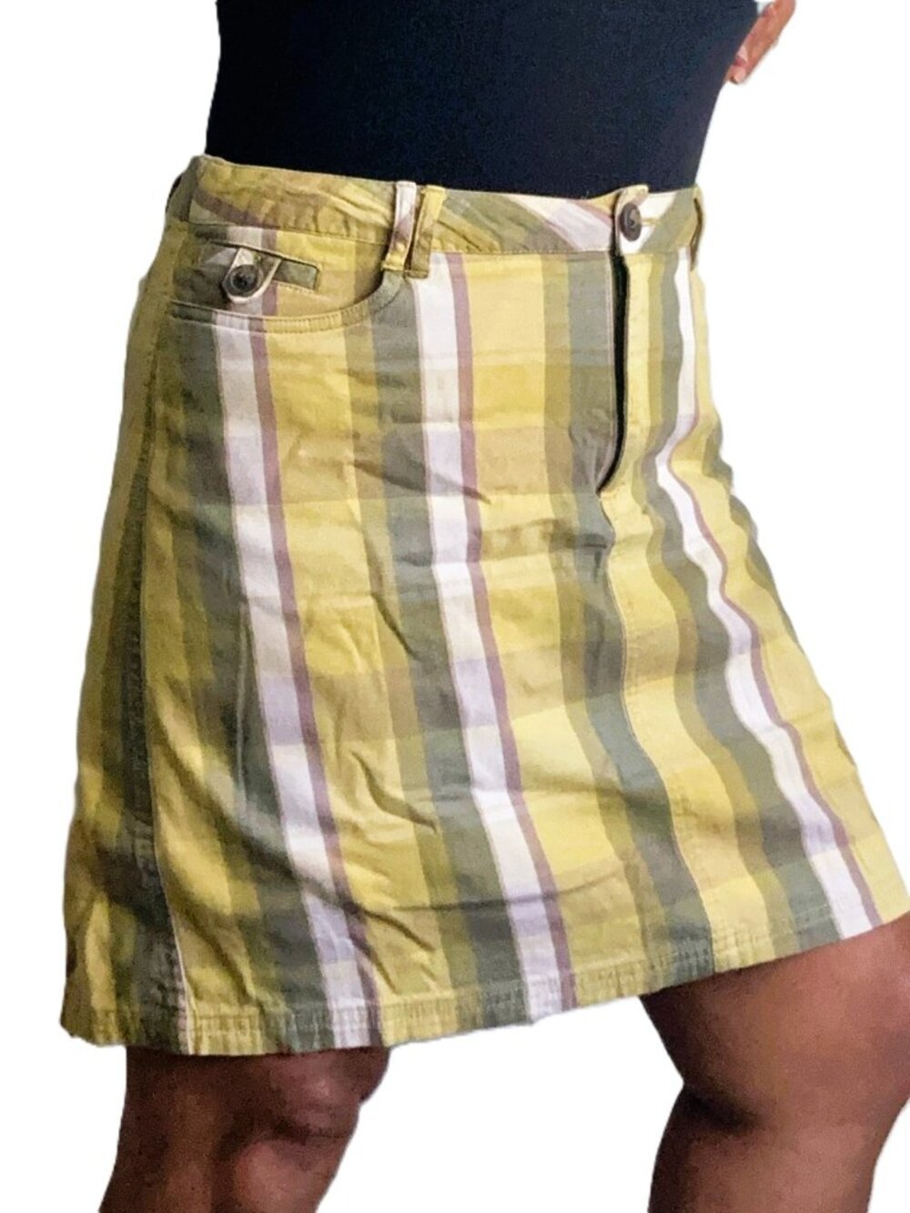 CROFT and BARROW Plaid Academia Yellow Brown White Skort Skirt Womens 14 Stretch